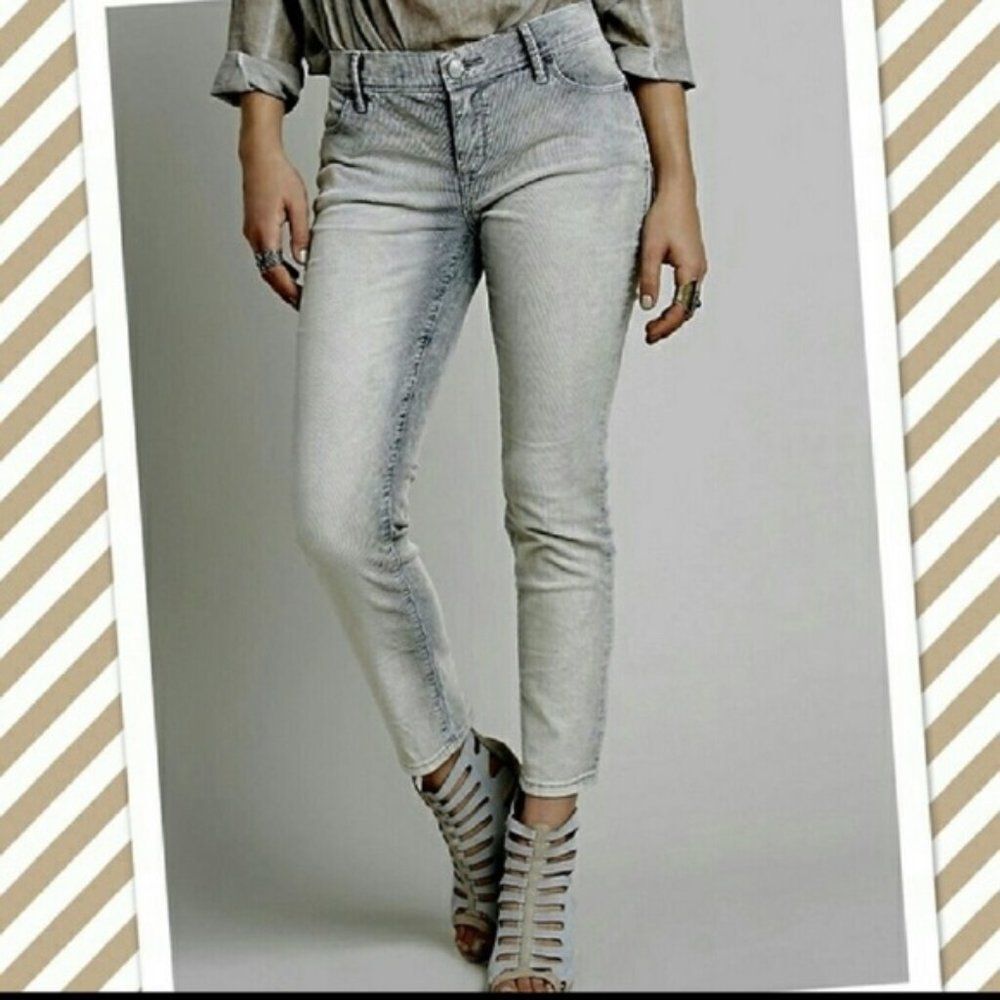 Free People Grey Midrise Skinny Corduroy Ankle Pants Womens 26